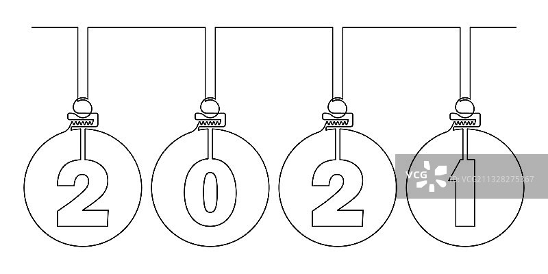 带有2021文字的圣诞球装饰图案图片素材