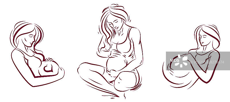 孕妇手绘素材，白色背景图片素材