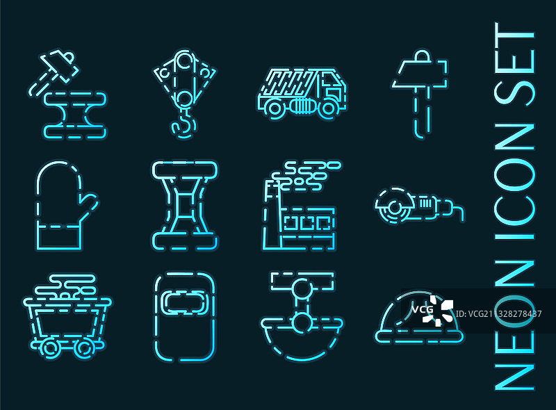 冶金设备图标蓝色霓虹灯风格图片素材