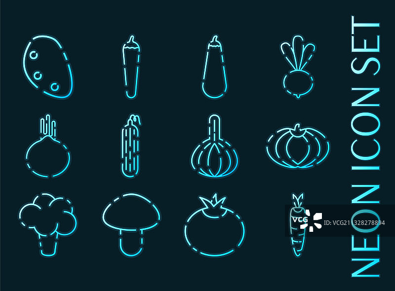 蔬菜图标蓝色霓虹灯风格图片素材