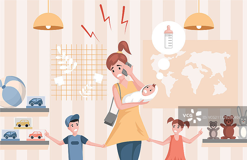 带孩子的职场女性扁平插画图片素材