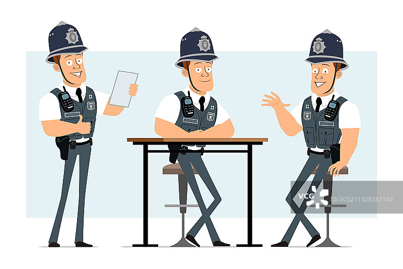 卡通扁平有趣的强壮警察角色套装图片素材