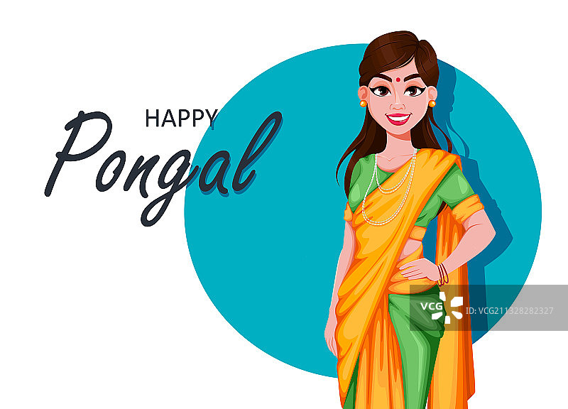 印度女孩蓬格尔节快乐贺卡图片素材