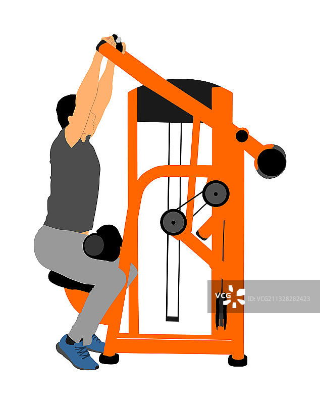 男人在健身房的健身器材上锻炼图片素材