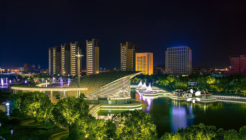 金华施光南音乐广场夜景航拍图片素材