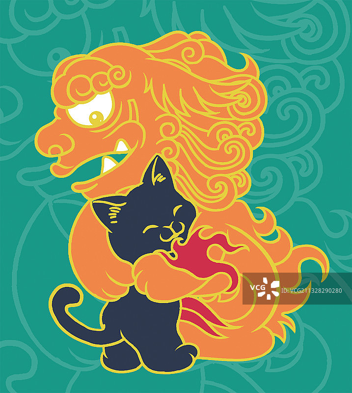 卡通可爱猫咪和狮子线稿白描小猫插画图片素材