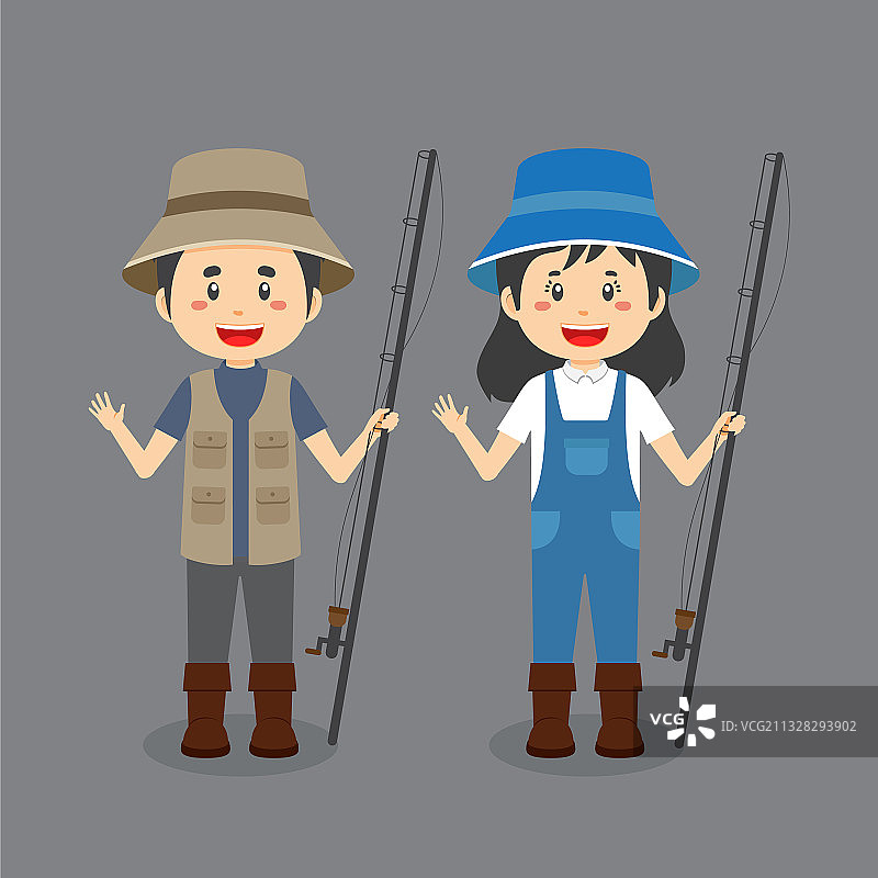 穿着渔夫服装的情侣角色图片素材