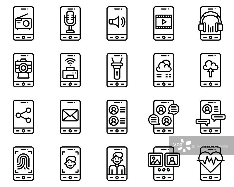 移动应用图标集线性风格图片素材