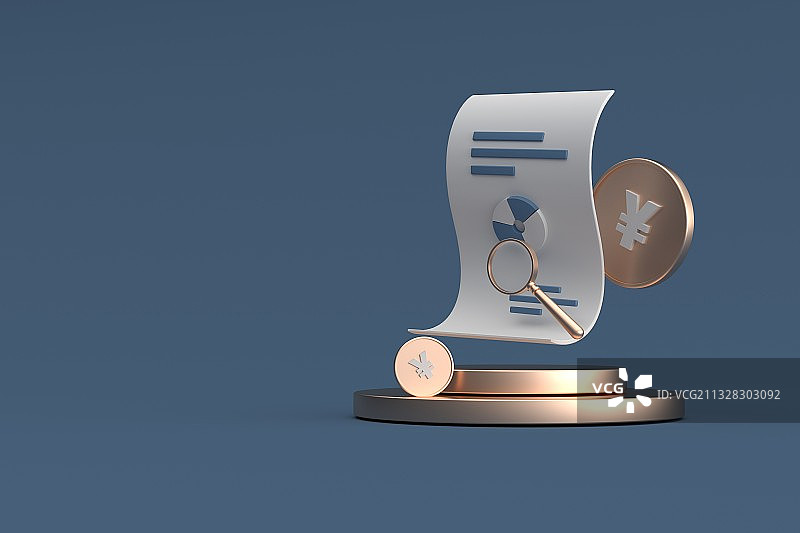 3D渲染研究财务报表场景插图图片素材