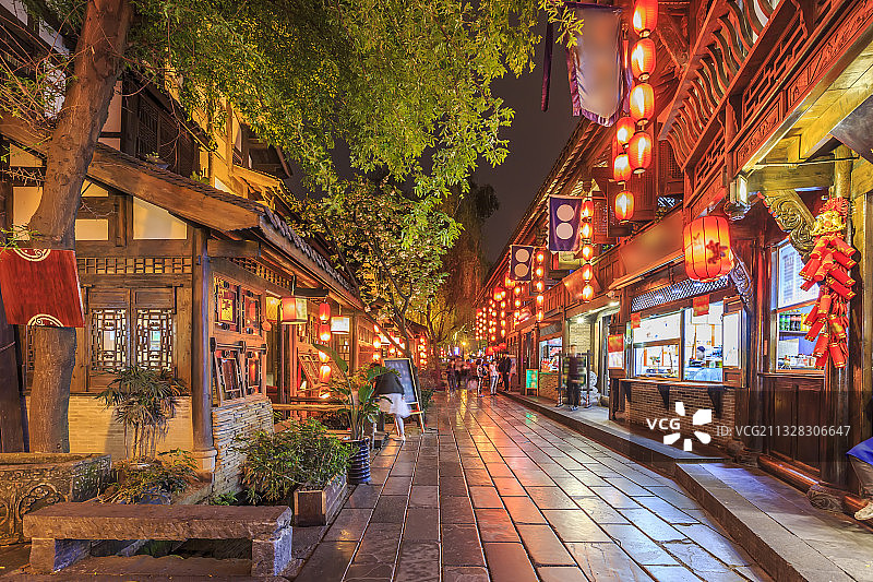 四川成都锦里古镇夜景图片素材