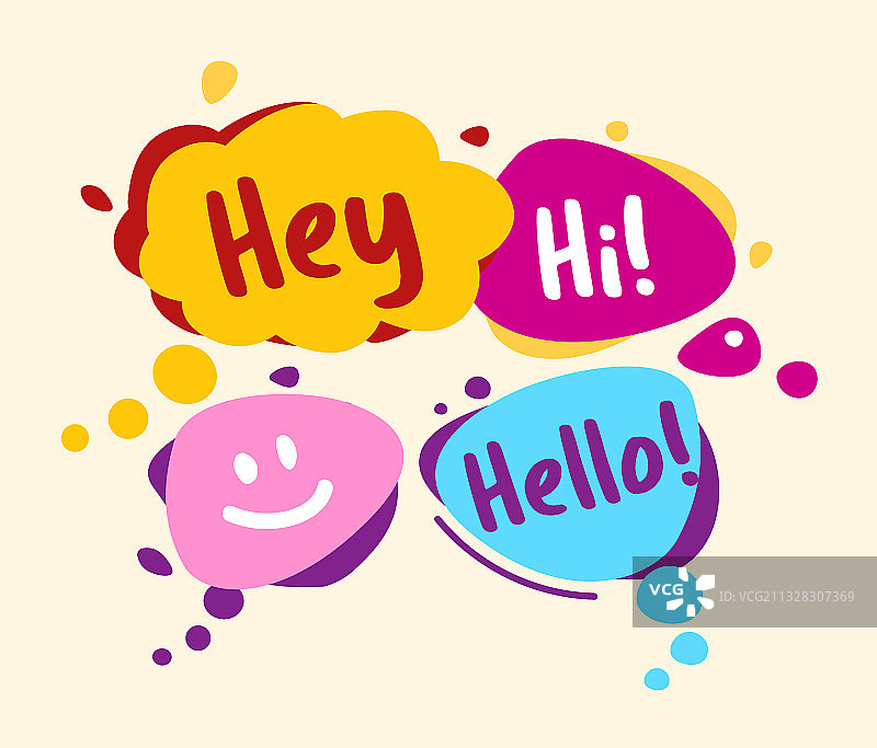 漫画风格的对话气泡：嘿，你好图片素材