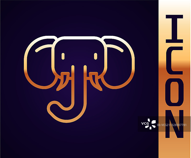 黑色背景上隔离的金色线条大象图标图片素材