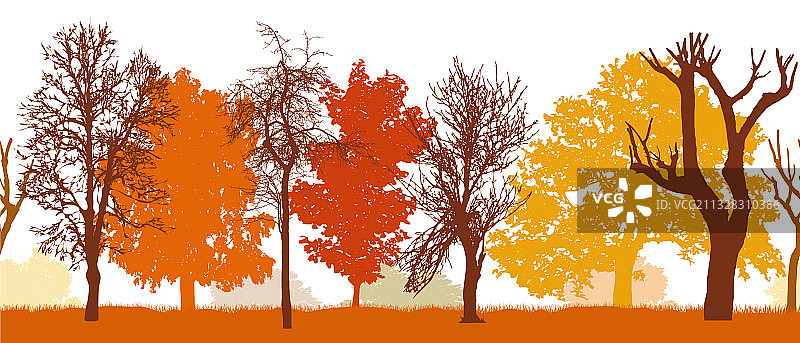 秋季公园剪影无缝图案图片素材