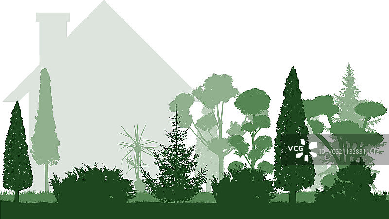 花园装饰树木盆景灌木剪影图片素材