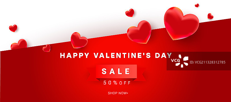 红白色上的亮色心形气球装饰图片素材