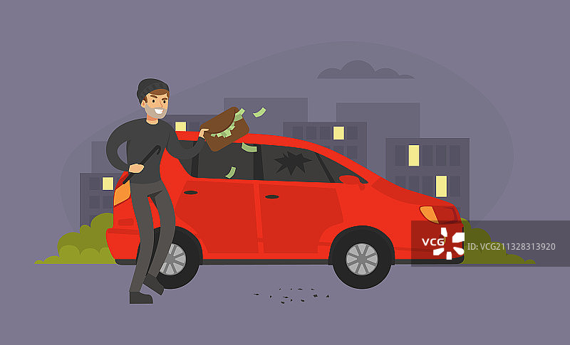 男窃贼从车里偷钱包图片素材