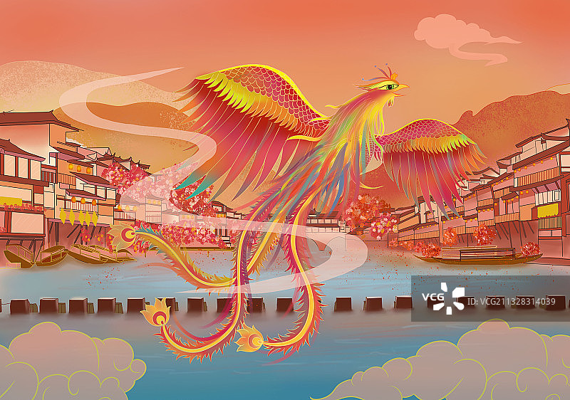 国朝插画之凤凰图片素材