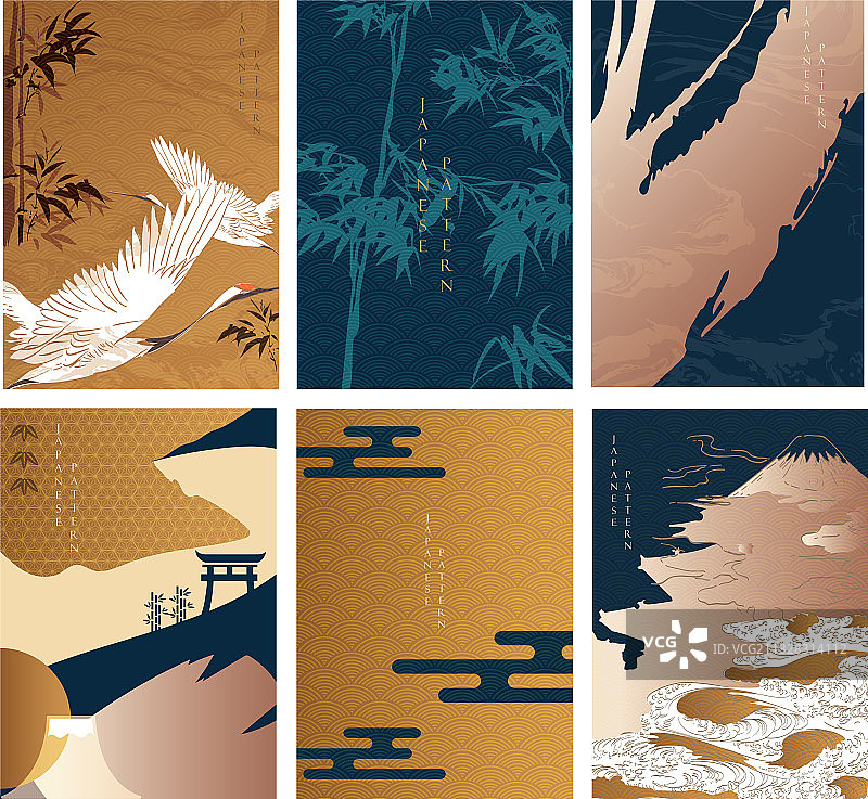 仙鹤与竹子的日式背景图片素材