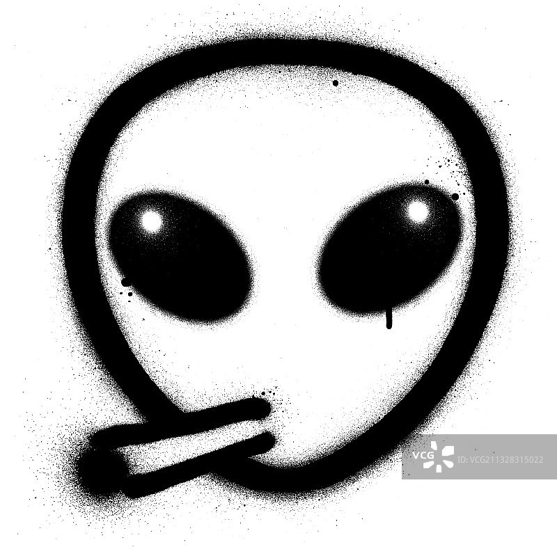 白色背景上的涂鸦外星人抽烟图标图片素材