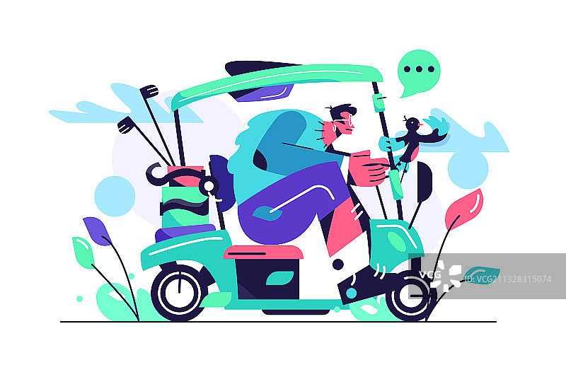 戴眼镜的男人穿着短裤驾驶高尔夫球车图片素材