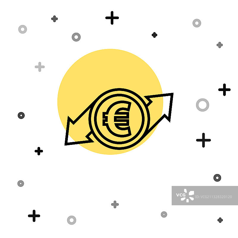 黑色财务增长和欧元硬币图标图片素材