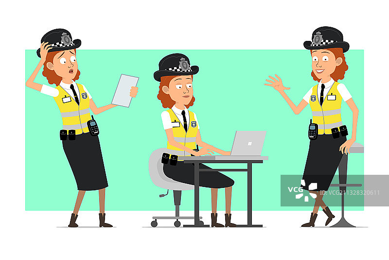 扁平风英国女警官卡通人物套装图片素材