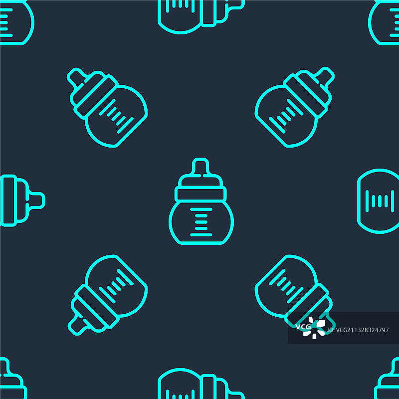 绿色线条奶瓶图标无缝图案图片素材