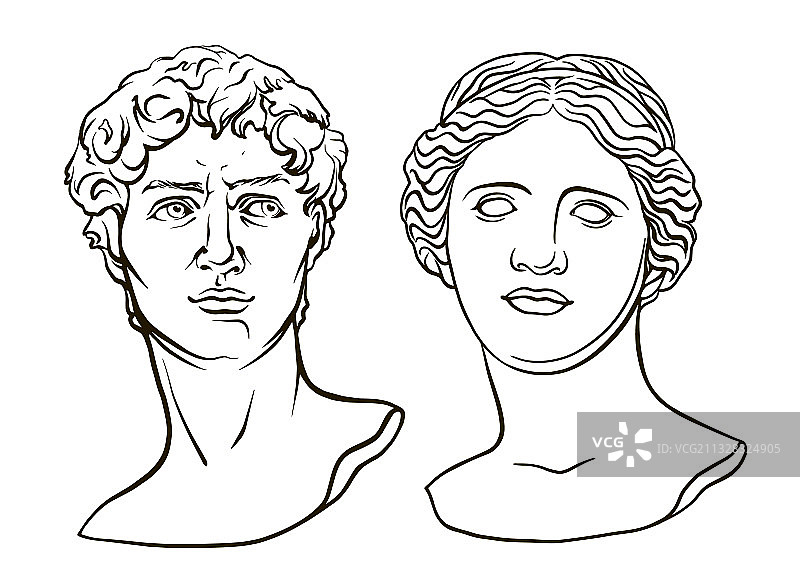 古董雕塑头像：维纳斯和大卫图片素材