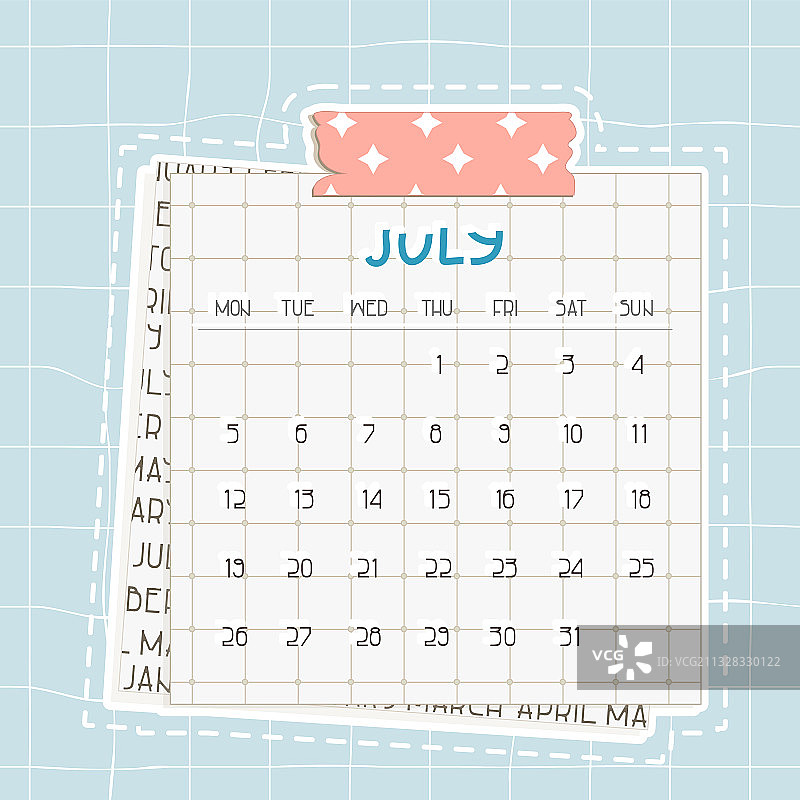 2021年7月蓝色夏季日历文本图片素材