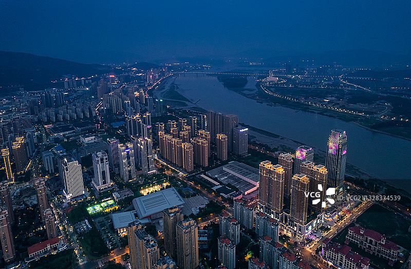 福建福州马尾区航拍夜景图片素材
