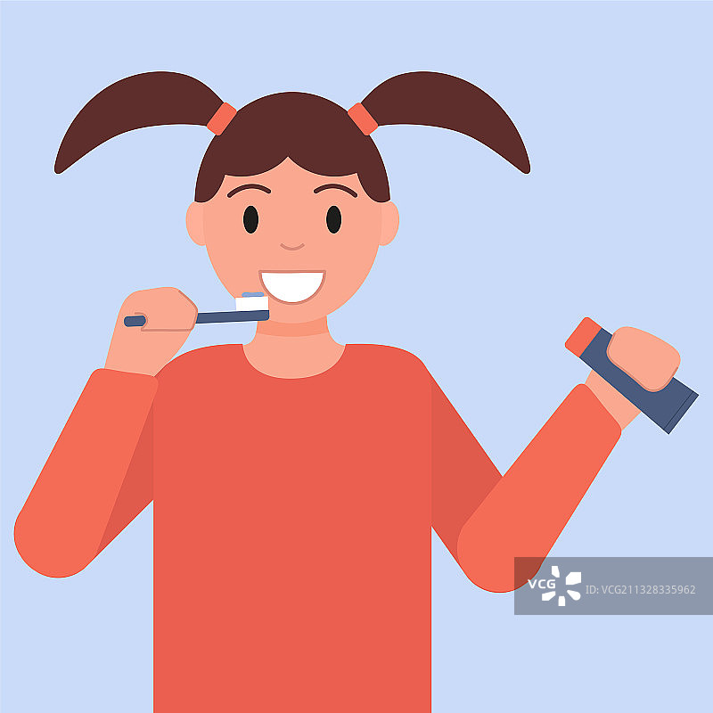 男人、孩子、女人、女孩一起刷牙图片素材