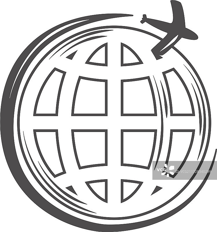 地球地图飞机环游世界细线图标图片素材