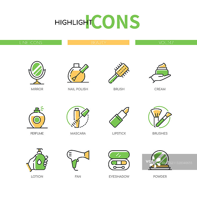 现代线条设计风格美容图标集图片素材