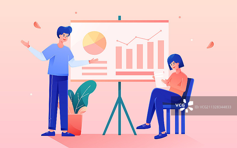 卡通商务办公人物公司开会交流矢量插画素材图片素材