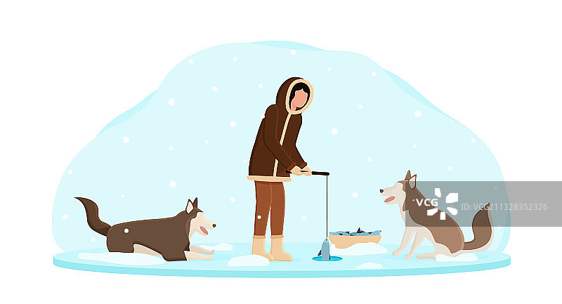 身着传统服饰的爱斯基摩人捕鱼图片素材