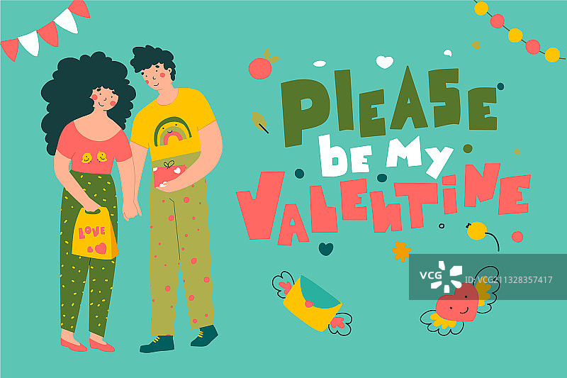 扁平风格情人节贺卡图片素材