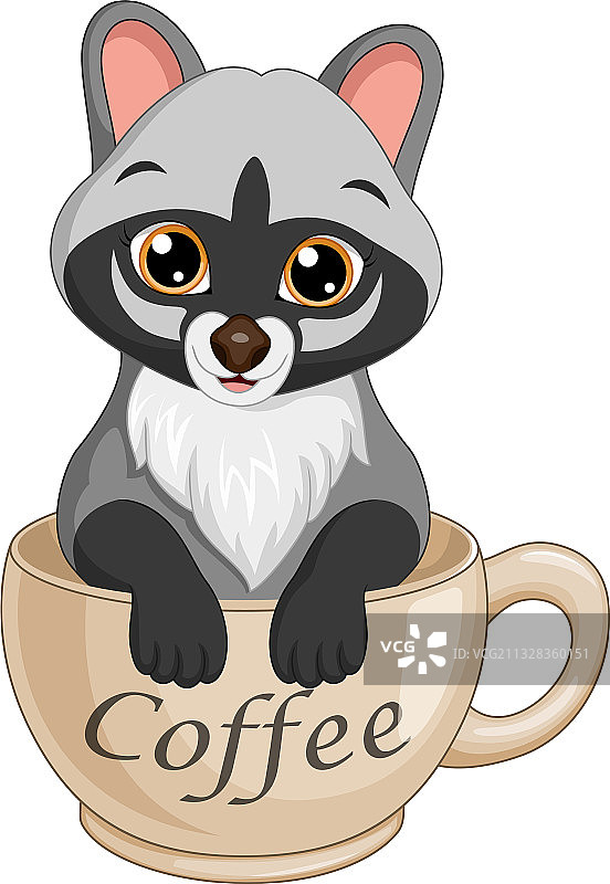 咖啡杯里的卡通可爱麝猫图片素材