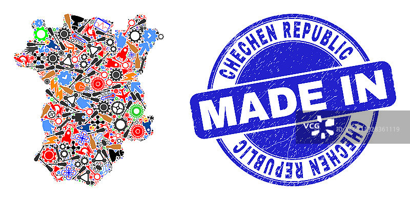 车臣共和国工业拼贴地图图片素材