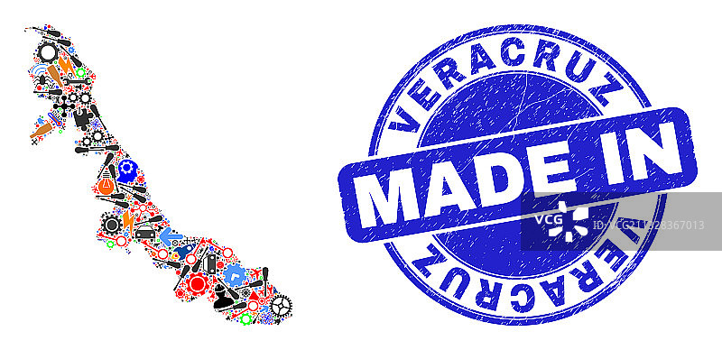 韦拉克鲁斯州地图生产拼贴和制造图片素材