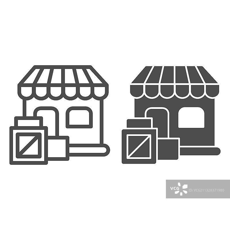 商店内装有商品的盒子线性图标图片素材