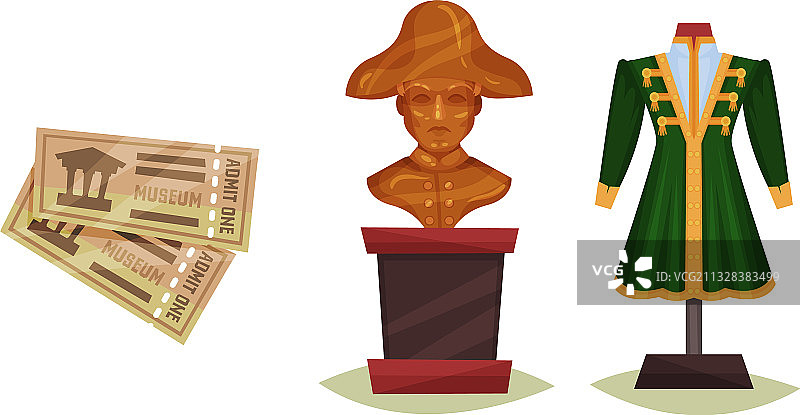 博物馆展品：门票和底座上的雕像图片素材