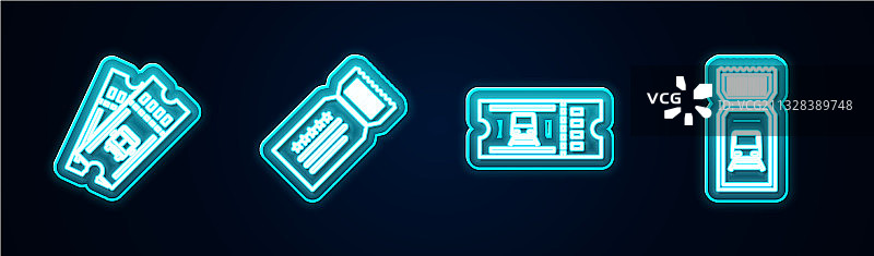 Set line公交ticket ticket train and glow图片素材
