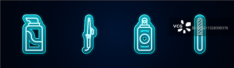 化妆品软管卷发器喷雾线性集合图片素材