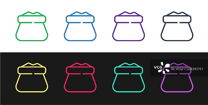 设置线条：黑色背景上的完整麻袋图标图片素材