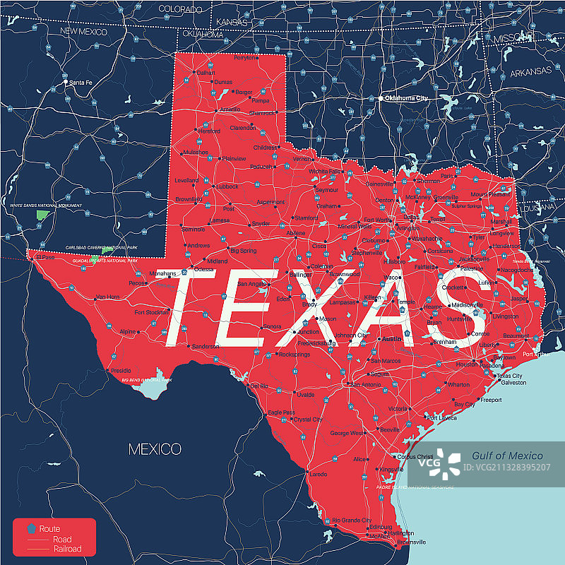 德克萨斯州详细可编辑地图图片素材