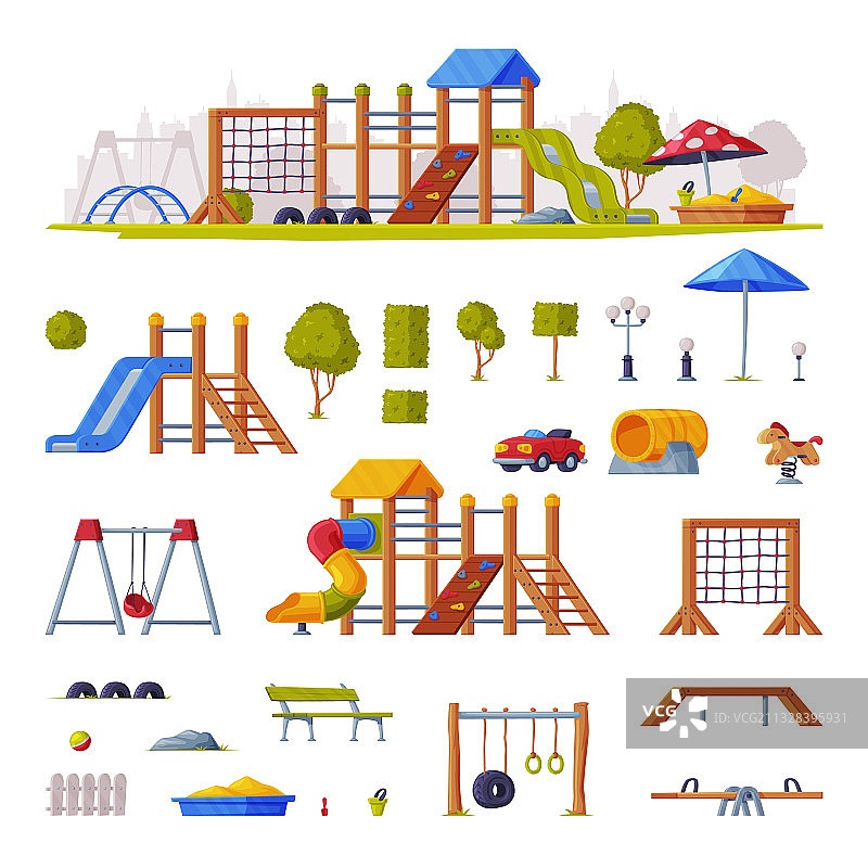 带有滑梯和秋千的儿童游乐场元素图片素材