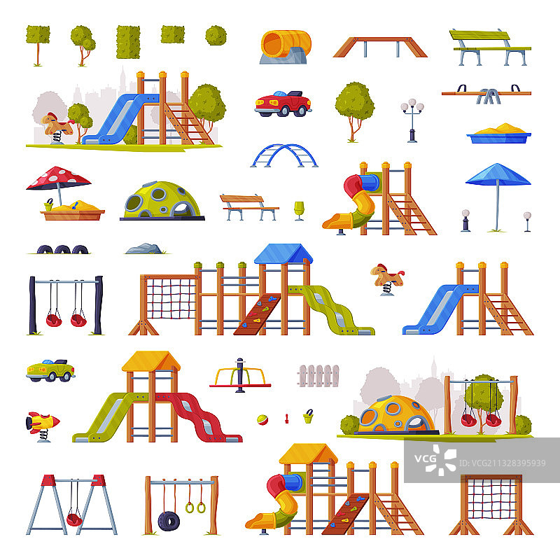 带有滑梯和秋千的儿童游乐场元素图片素材