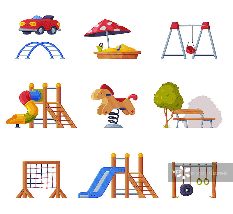 带有滑梯和秋千的儿童游乐场元素图片素材