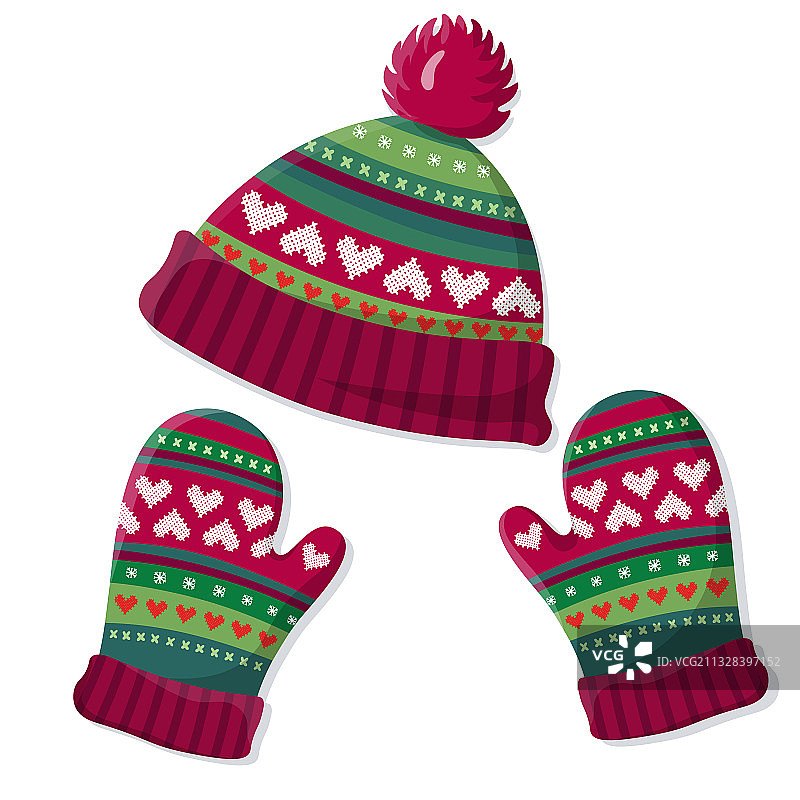 可爱的冬季保暖针织帽子和手套配饰图片素材