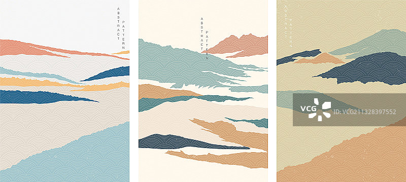 具有日式海浪的抽象风景背景图片素材